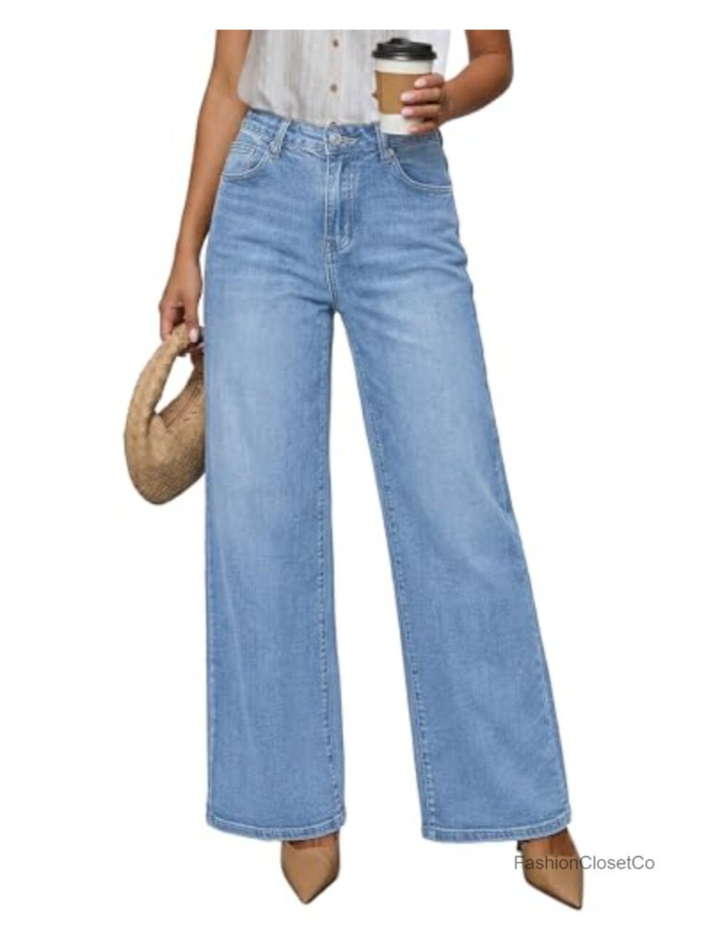 Wide Leg High Waisted Stretchy Denim Jeans Baggy Trouser Pants